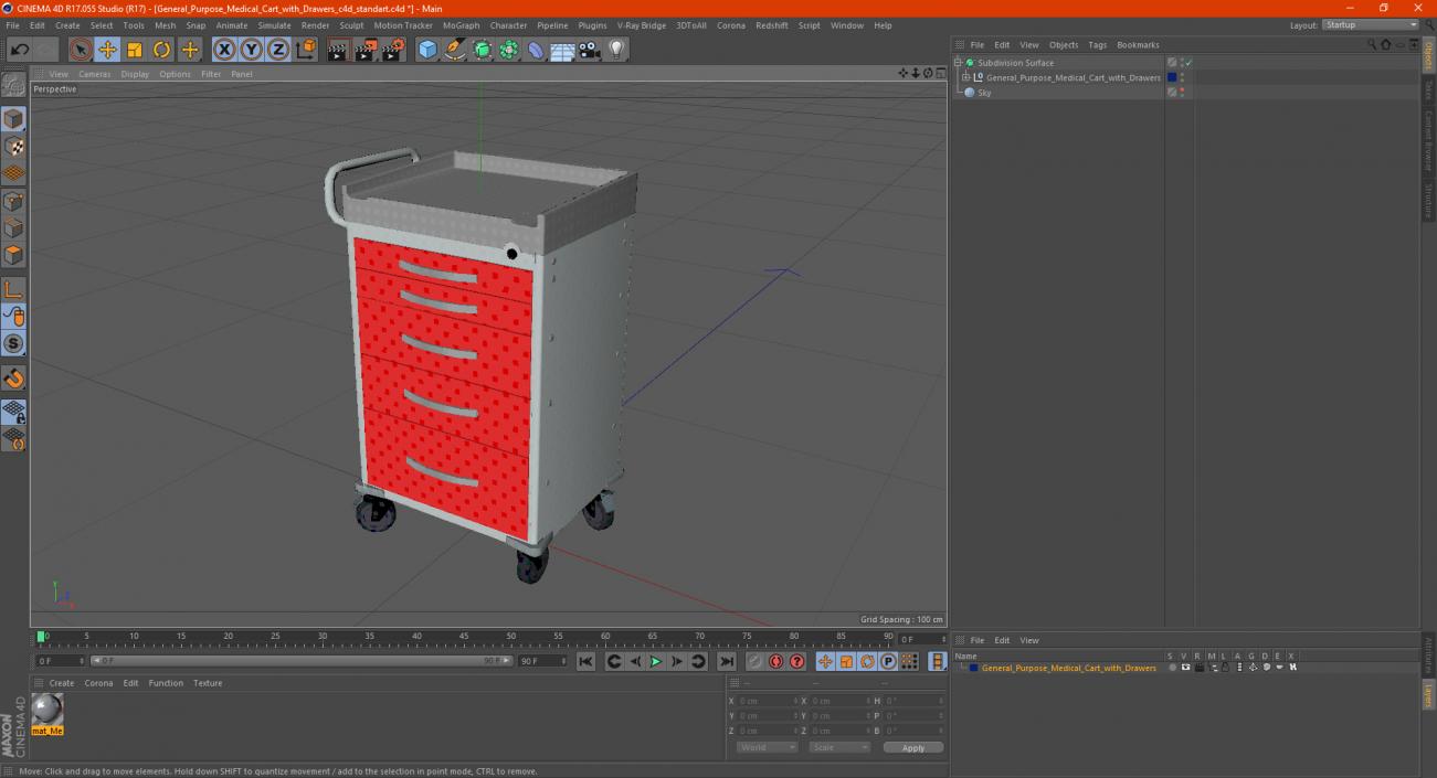 3D General Purpose Medical Cart with Drawers