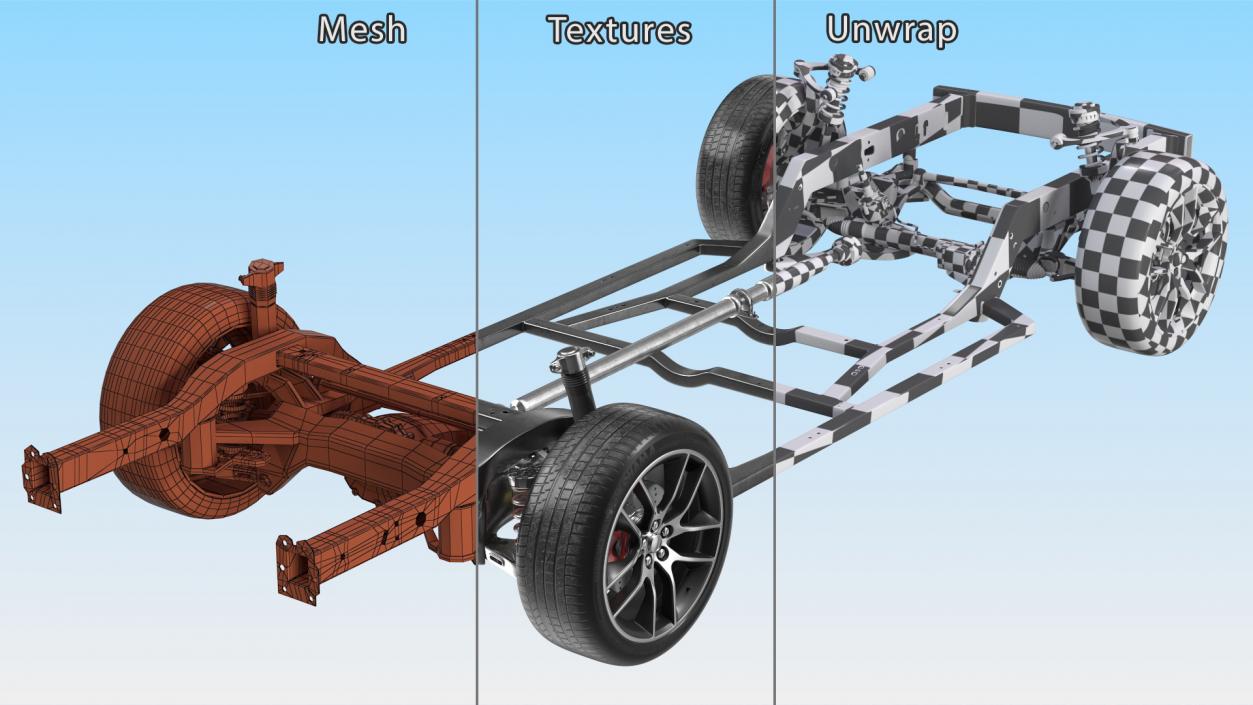 3D Car Chassis with Suspension and Wheels model