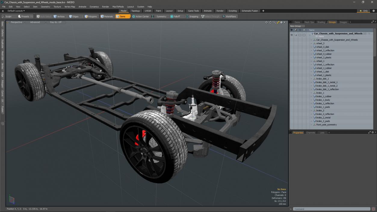 3D Car Chassis with Suspension and Wheels model