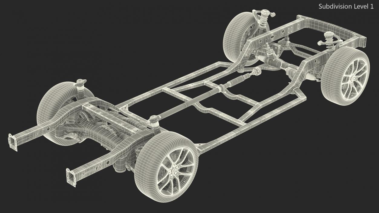 3D Car Chassis with Suspension and Wheels model