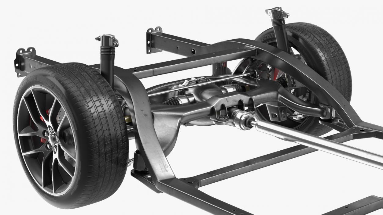 3D Car Chassis with Suspension and Wheels model