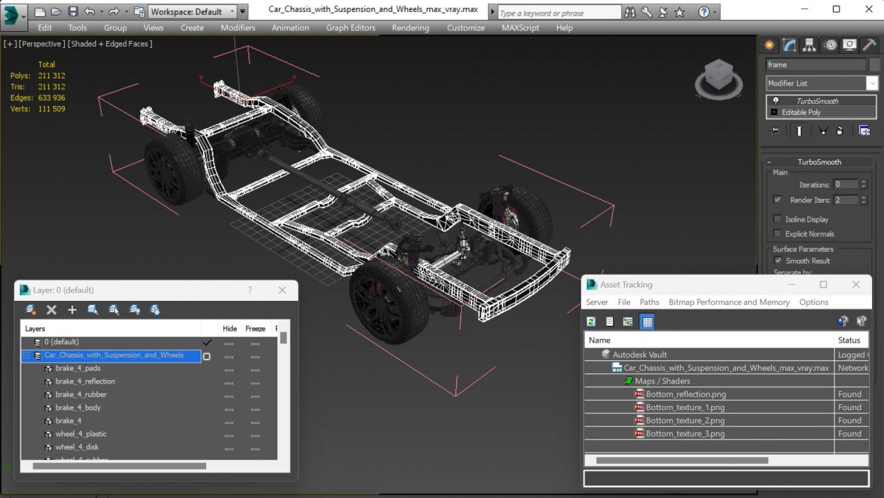 3D Car Chassis with Suspension and Wheels model