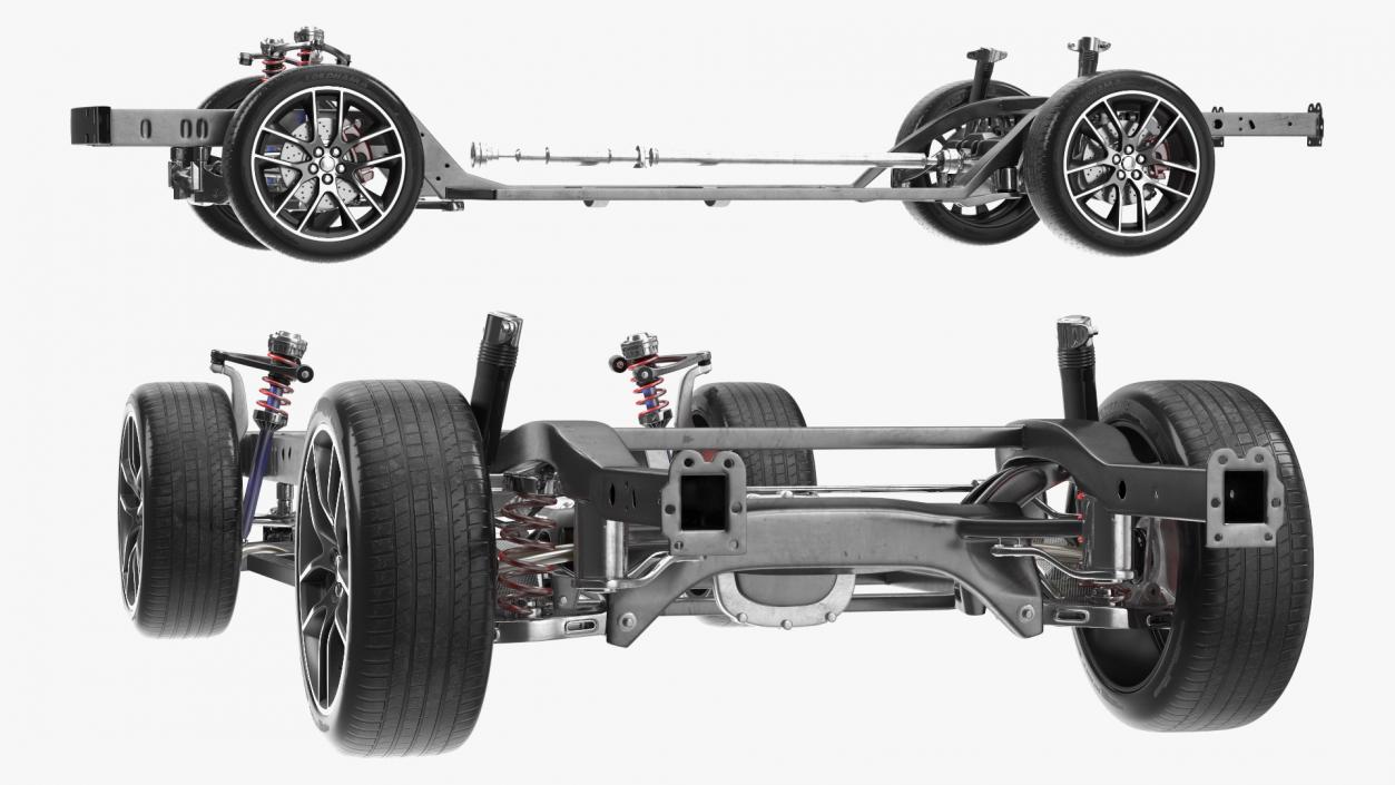 3D Car Chassis with Suspension and Wheels model