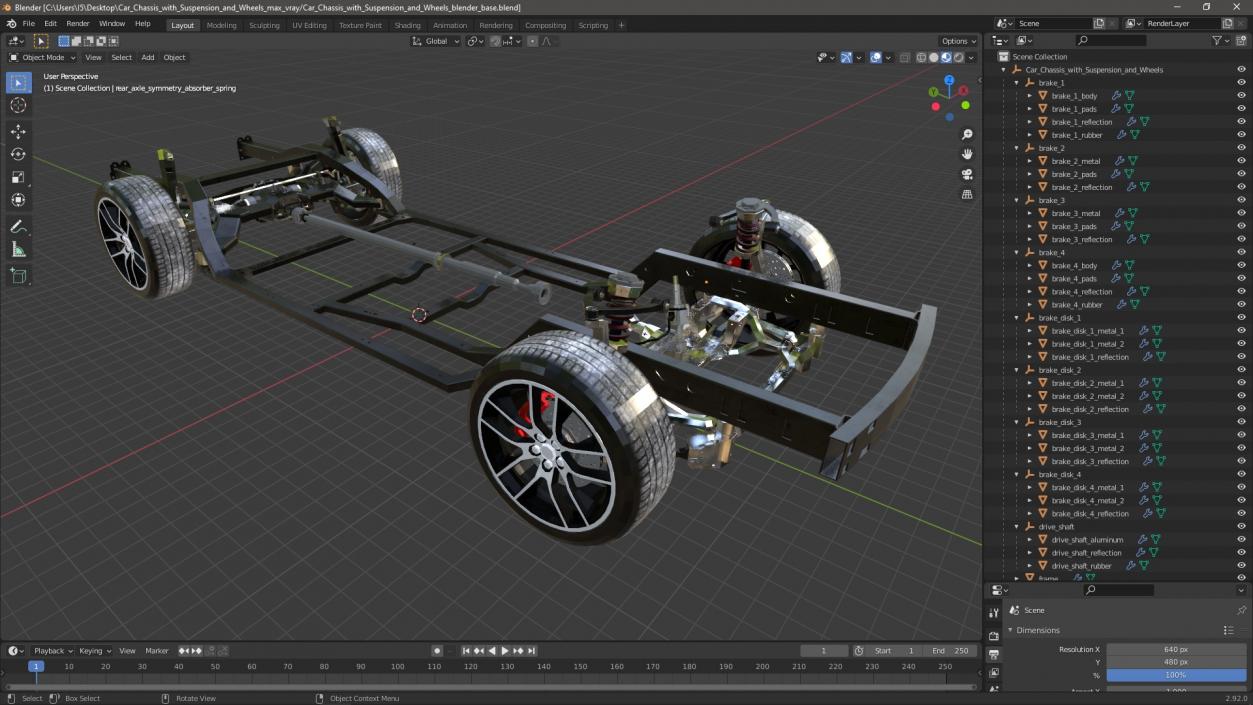 3D Car Chassis with Suspension and Wheels model