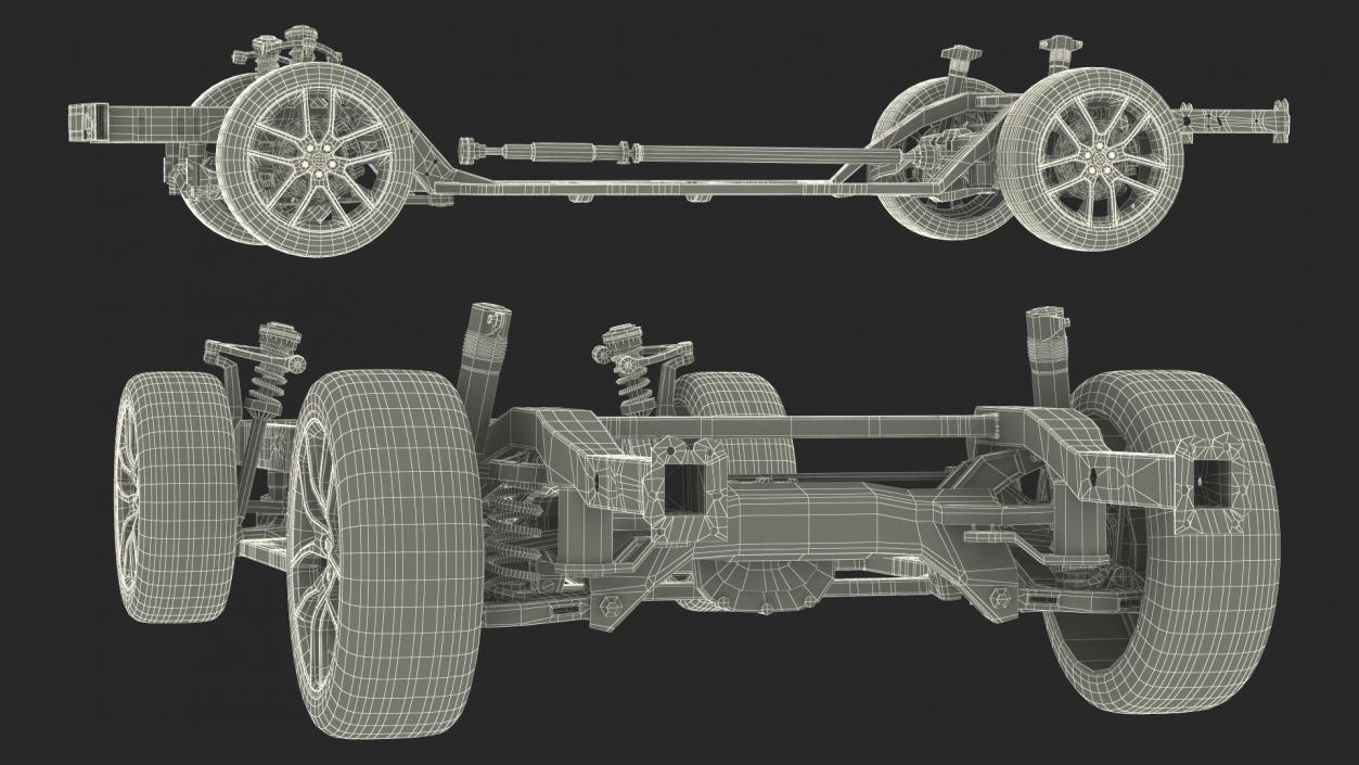 3D Car Chassis with Suspension and Wheels model