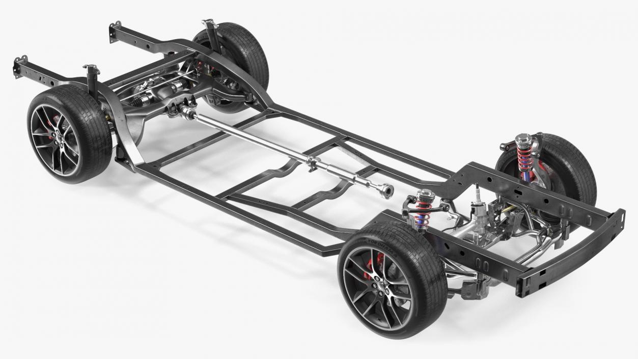 3D Car Chassis with Suspension and Wheels model