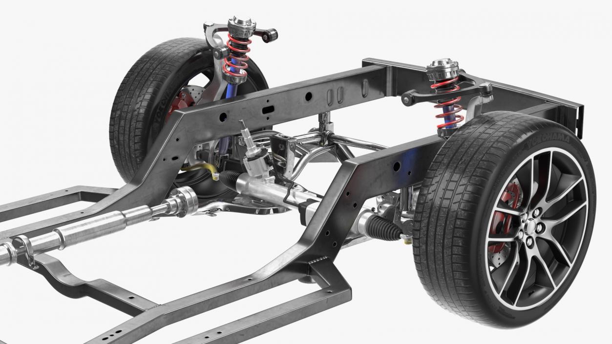 3D Car Chassis with Suspension and Wheels model