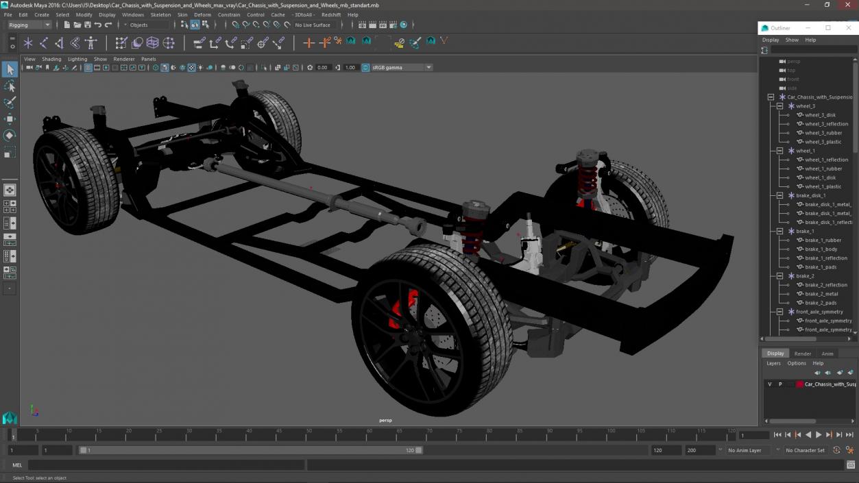 3D Car Chassis with Suspension and Wheels model