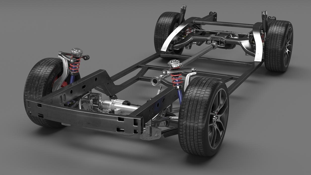 3D Car Chassis with Suspension and Wheels model