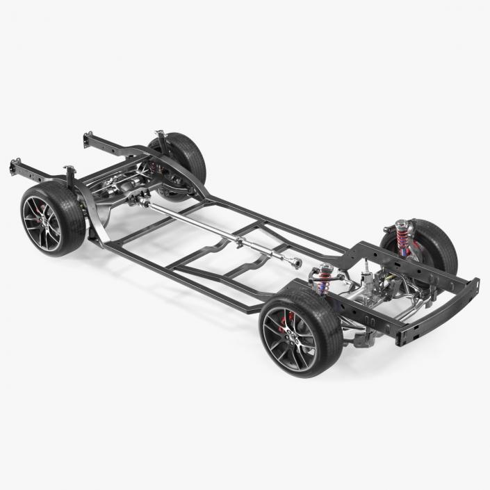 3D Car Chassis with Suspension and Wheels model