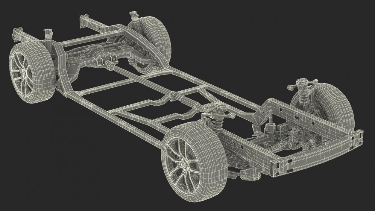 3D Car Chassis with Suspension and Wheels model