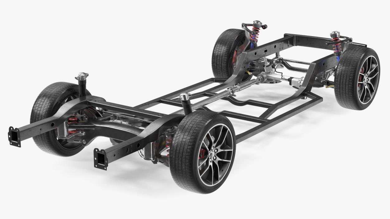 3D Car Chassis with Suspension and Wheels model