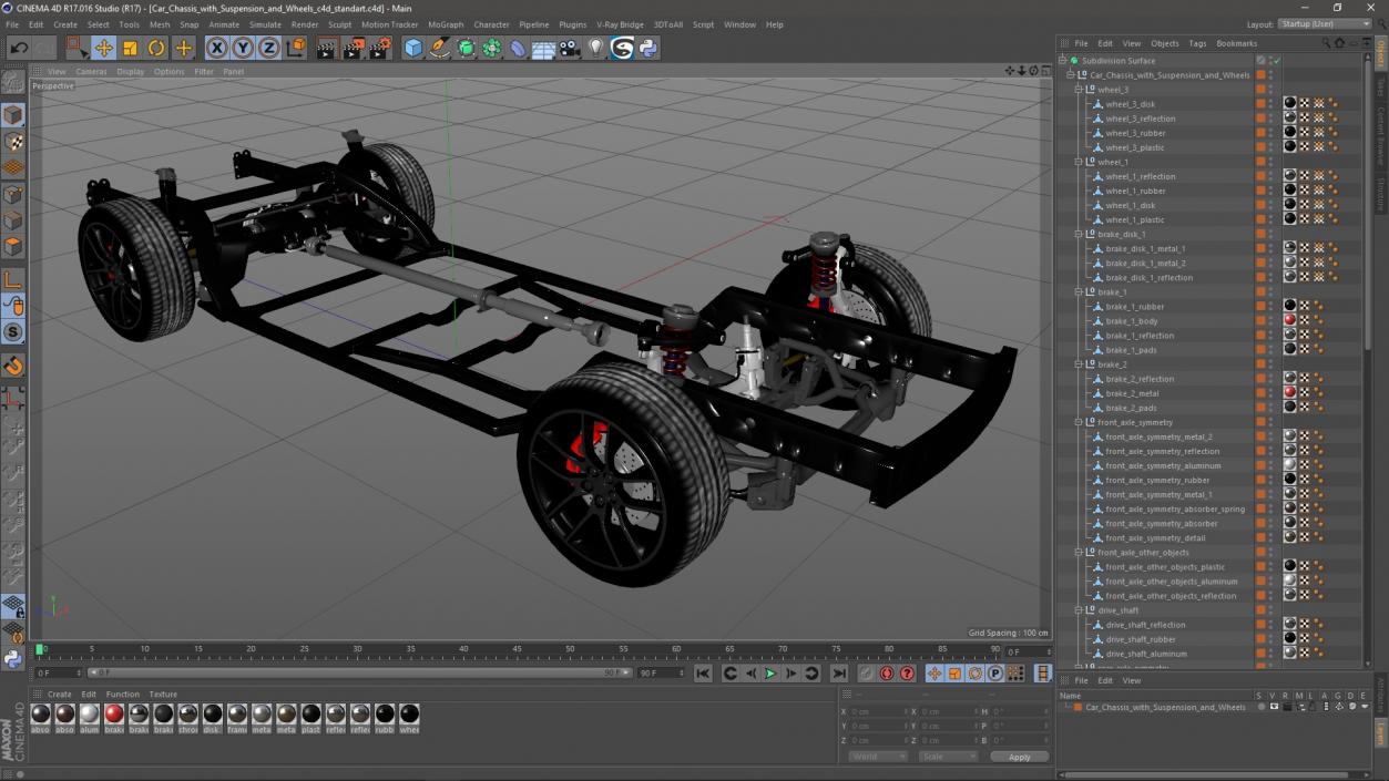 3D Car Chassis with Suspension and Wheels model