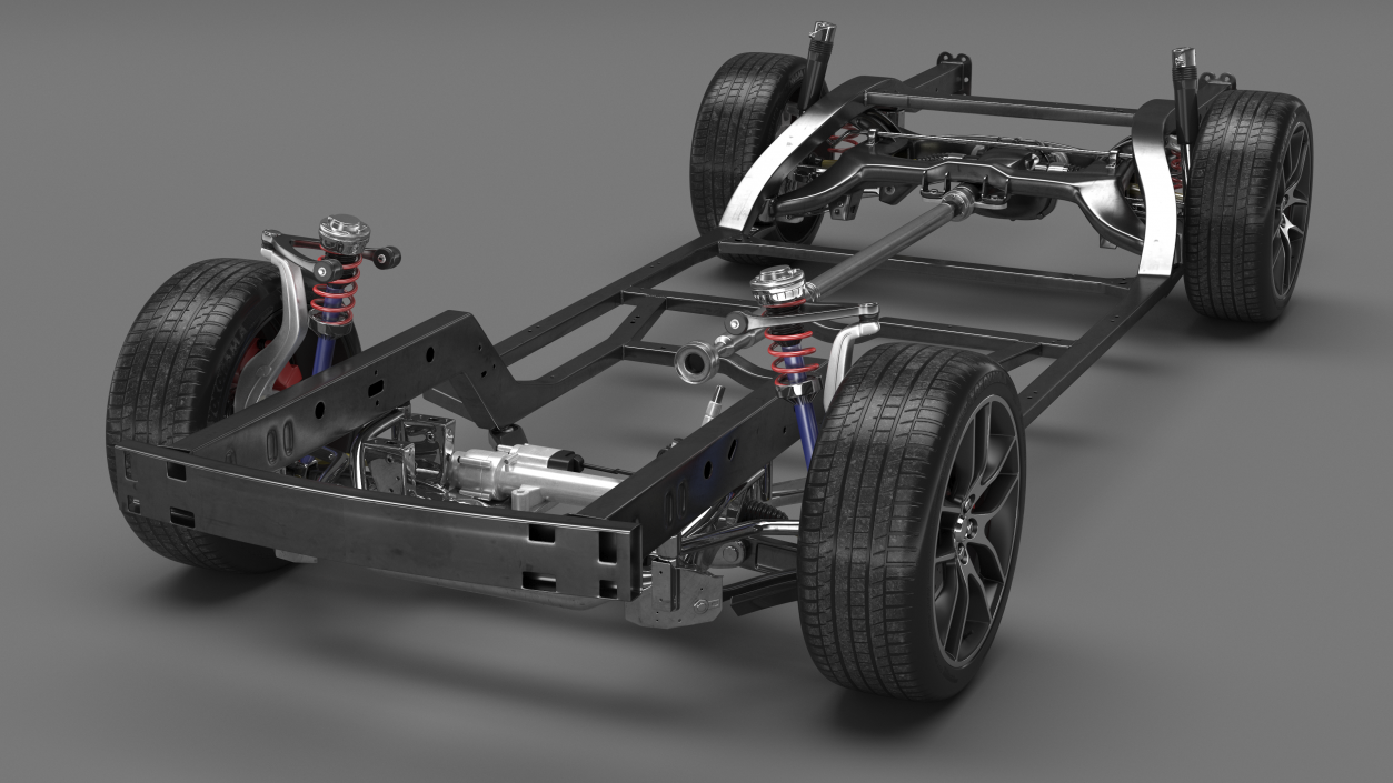 3D Car Chassis with Suspension and Wheels model