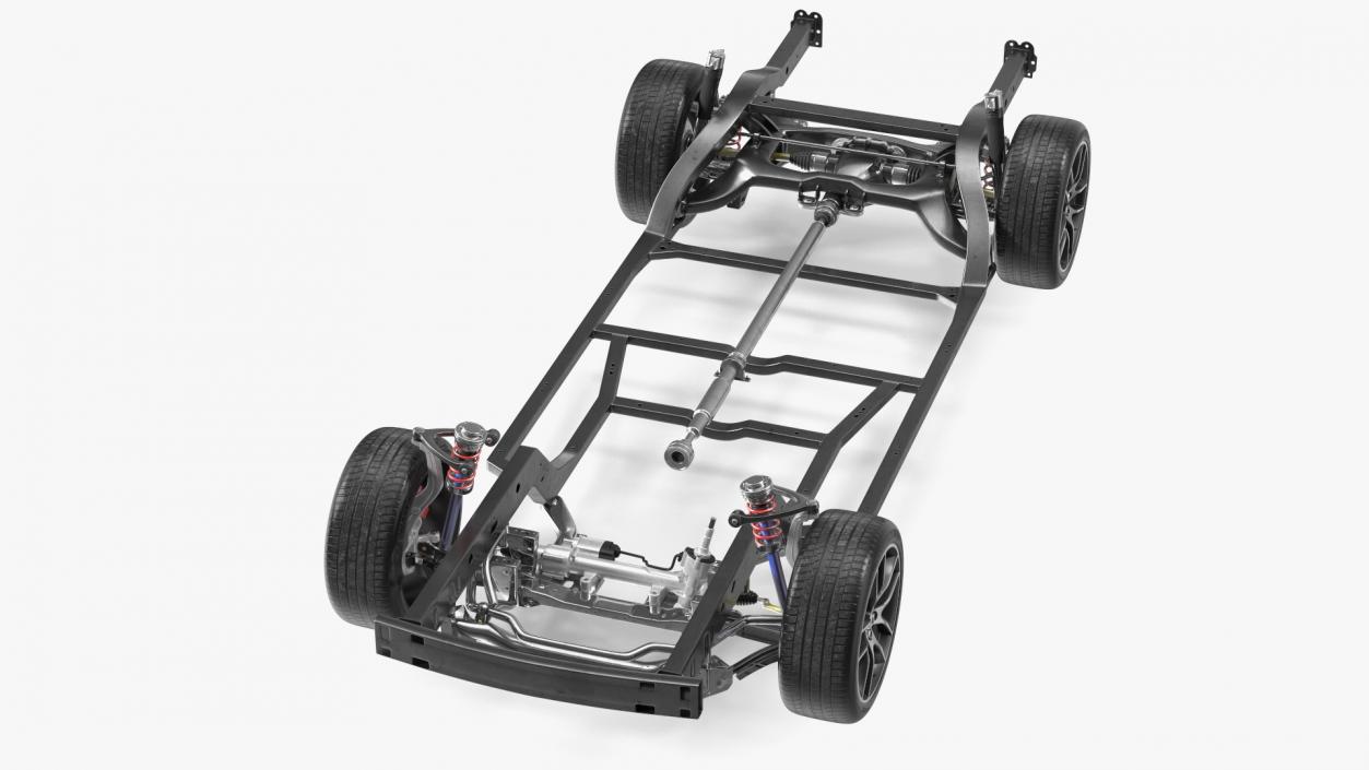 3D Car Chassis with Suspension and Wheels model