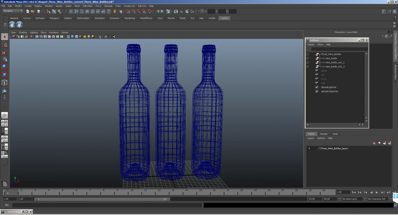 3D Three Wine Bottles model