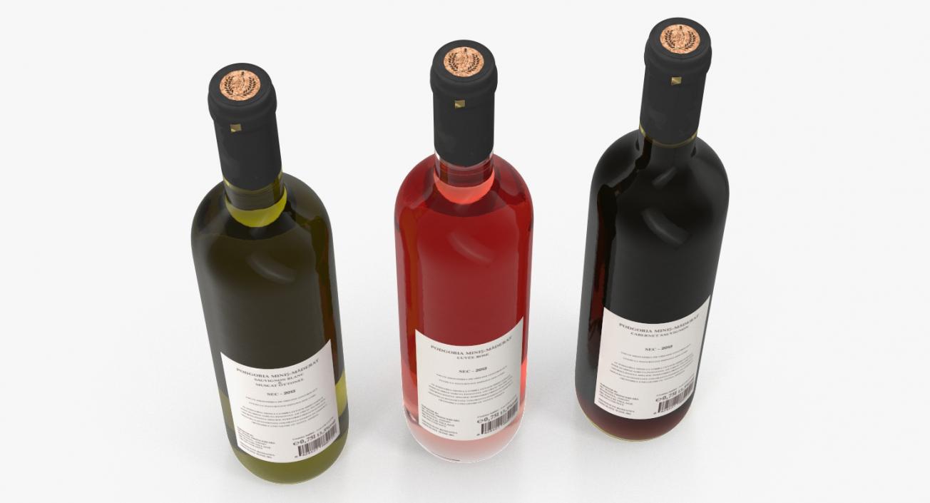 3D Three Wine Bottles model