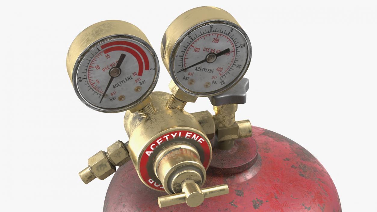 3D Acetylene Gas Cylinder with Regulator Old