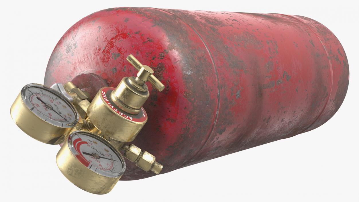 3D Acetylene Gas Cylinder with Regulator Old