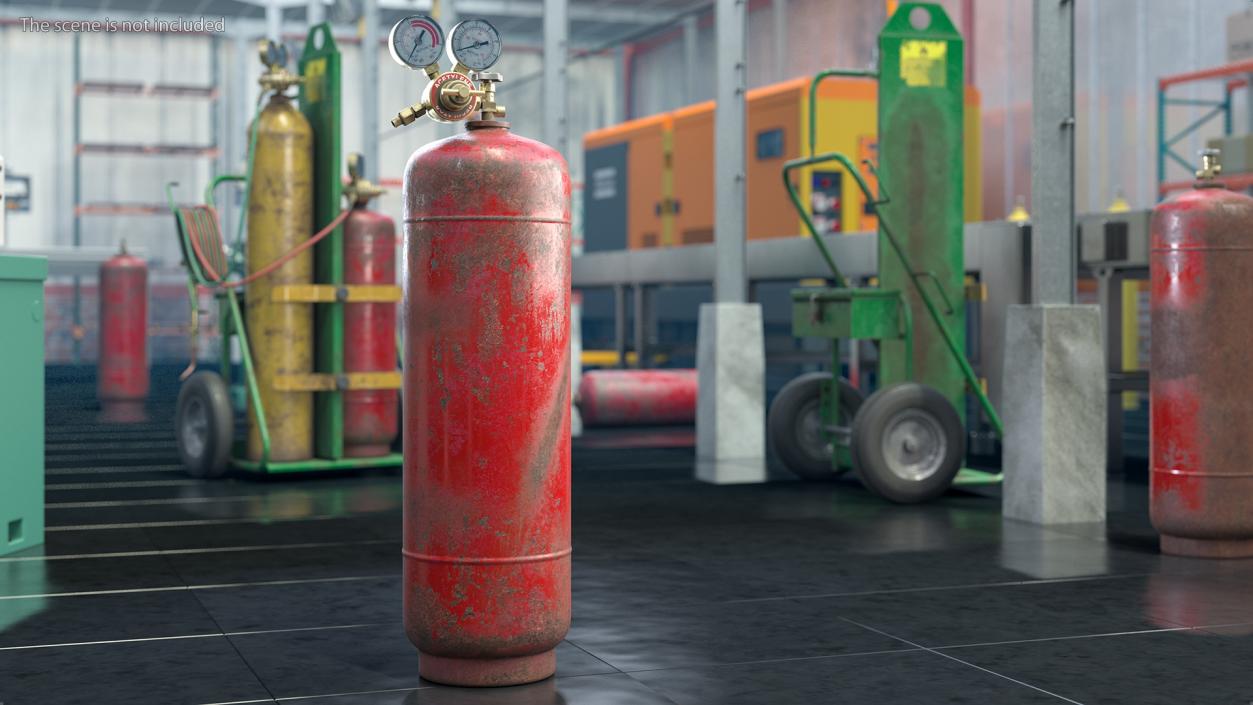 3D Acetylene Gas Cylinder with Regulator Old