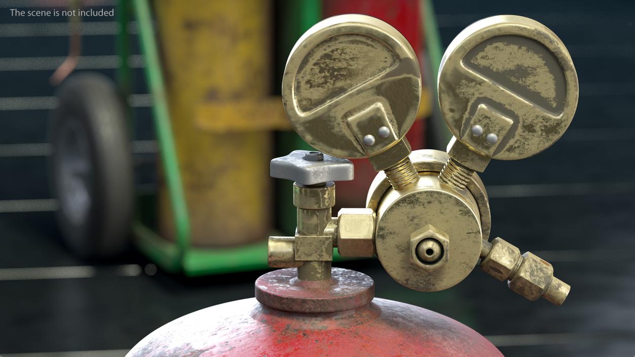 3D Acetylene Gas Cylinder with Regulator Old