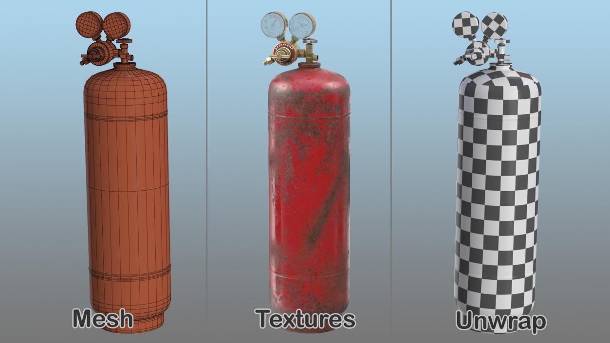 3D Acetylene Gas Cylinder with Regulator Old