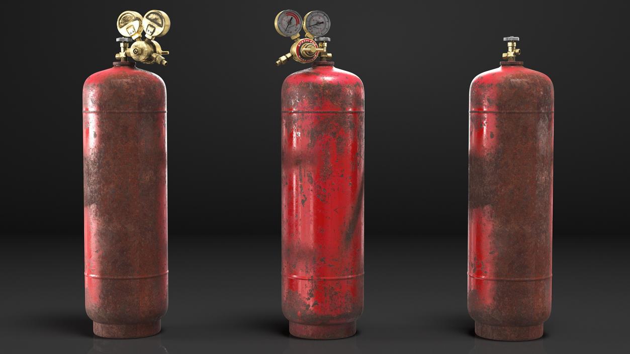 3D Acetylene Gas Cylinder with Regulator Old