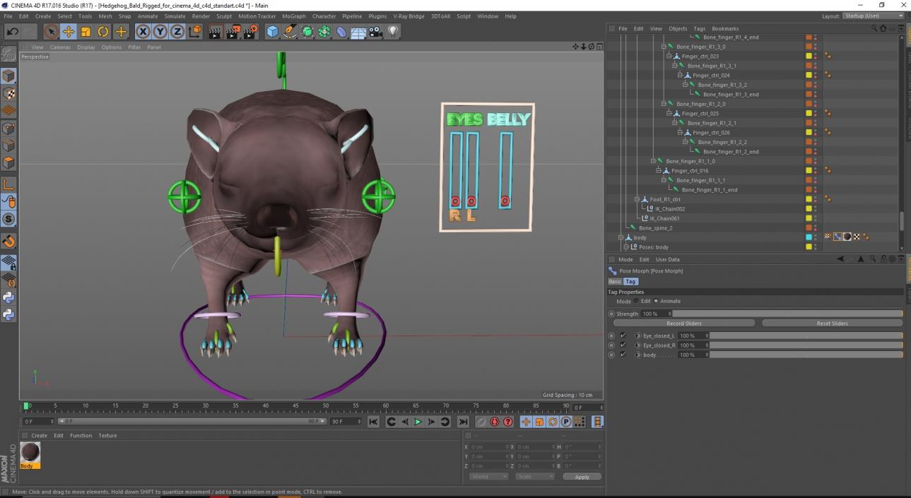 Hedgehog Bald Rigged for Cinema 4D 3D model