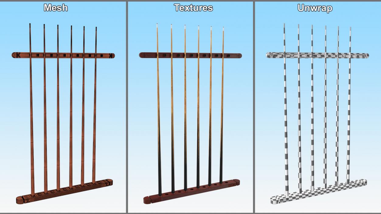 Billiard Cue Rack with Cues 3D