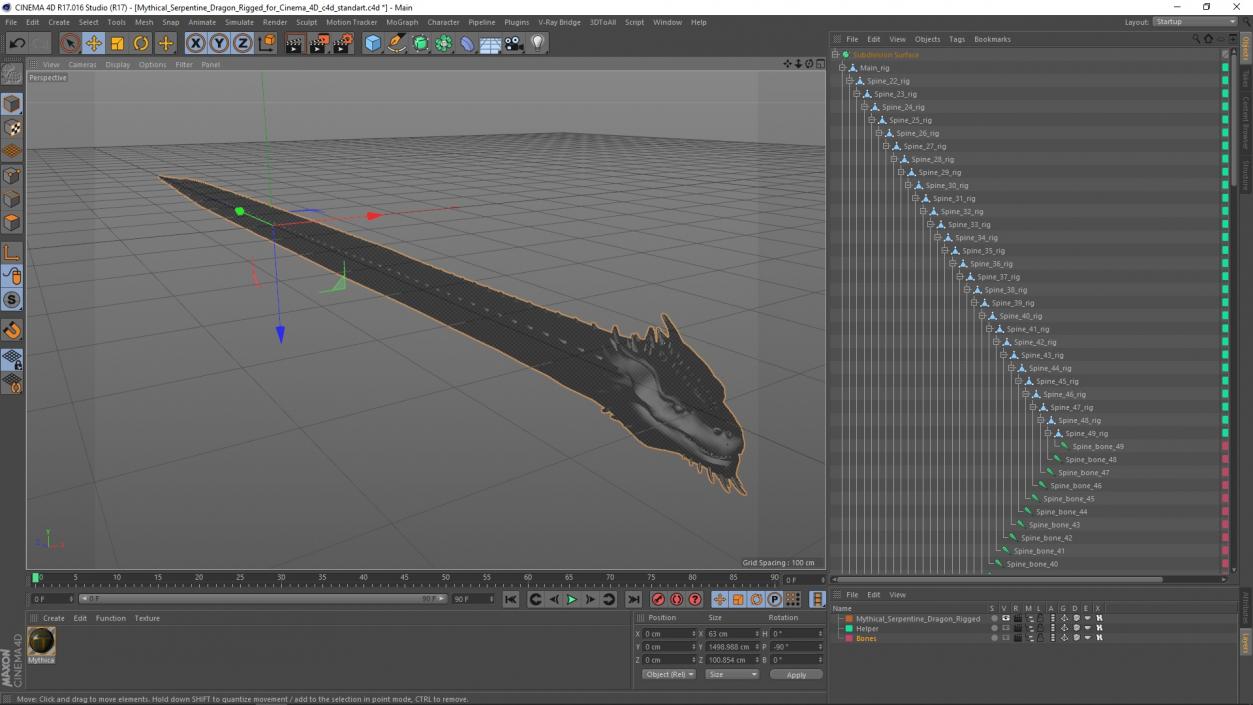 Mythical Serpentine Dragon Rigged for Cinema 4D 3 3D model