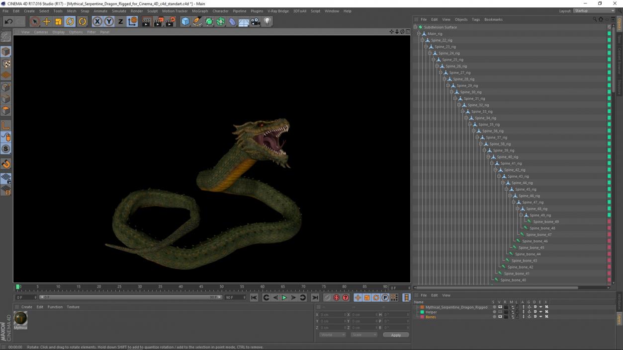 Mythical Serpentine Dragon Rigged for Cinema 4D 3 3D model