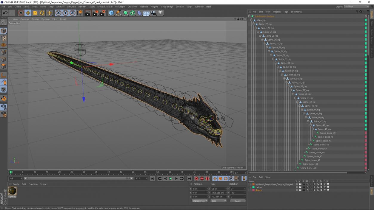 Mythical Serpentine Dragon Rigged for Cinema 4D 3 3D model