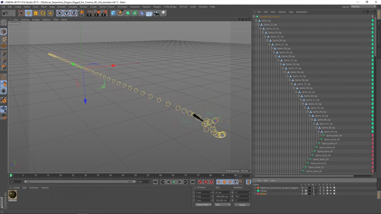 Mythical Serpentine Dragon Rigged for Cinema 4D 3 3D model