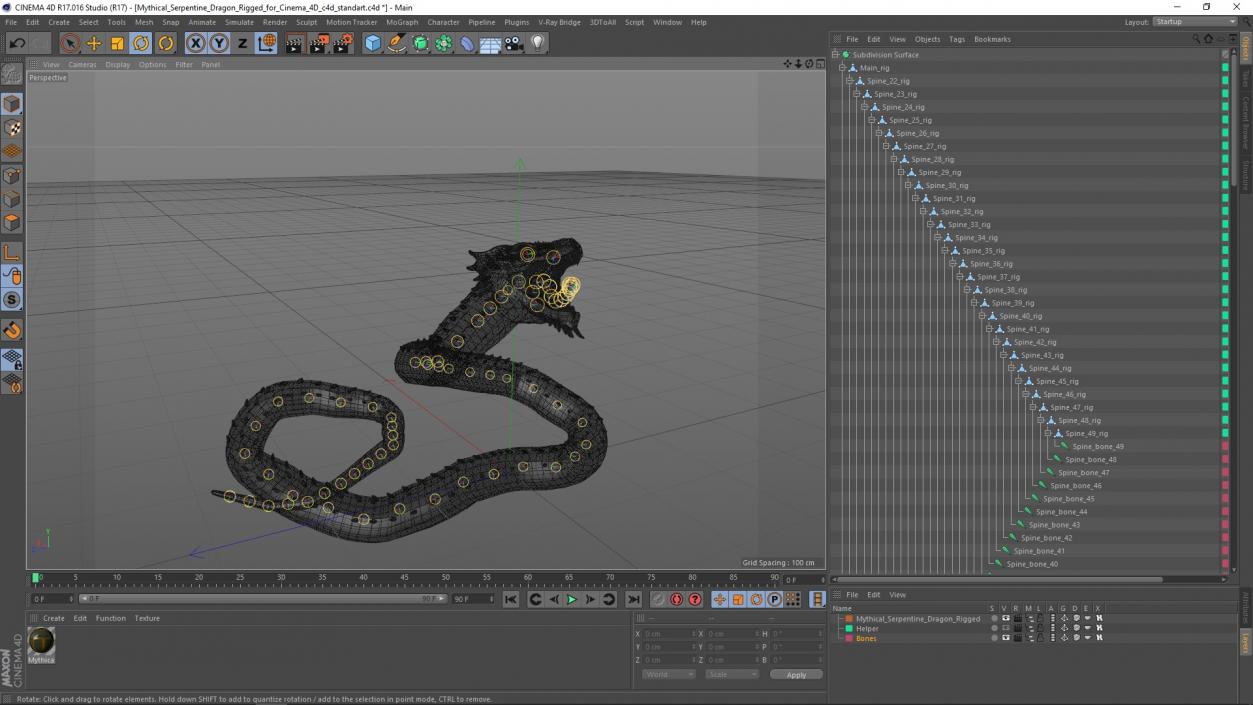 Mythical Serpentine Dragon Rigged for Cinema 4D 3 3D model