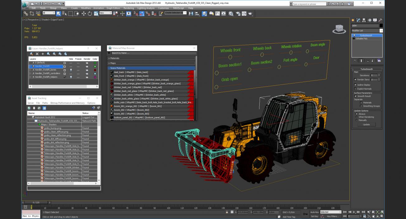 3D Hydraulic Telehandler Forklift JCB 535 Clean Rigged