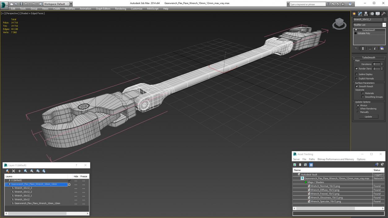 3D Gearwrench Flex Flare Wrench 10mm 12mm model