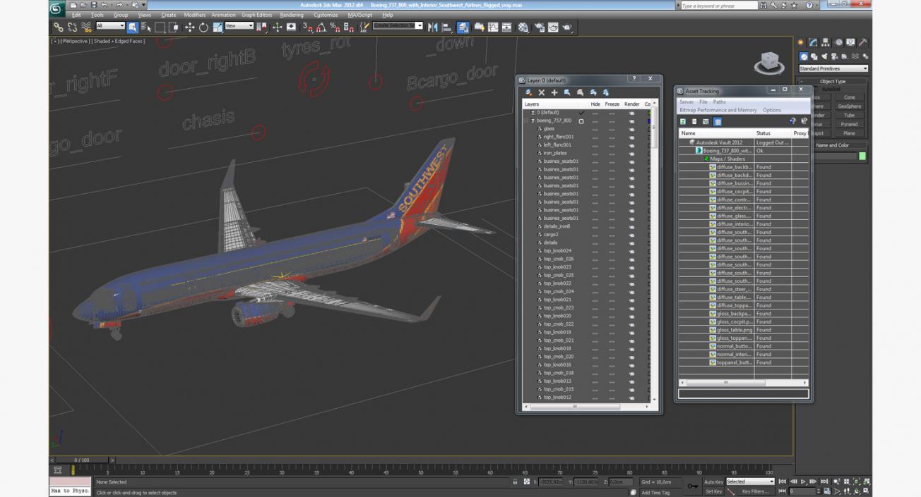 Boeing 737-800 with Interior Southwest Airlines Rigged 3D model