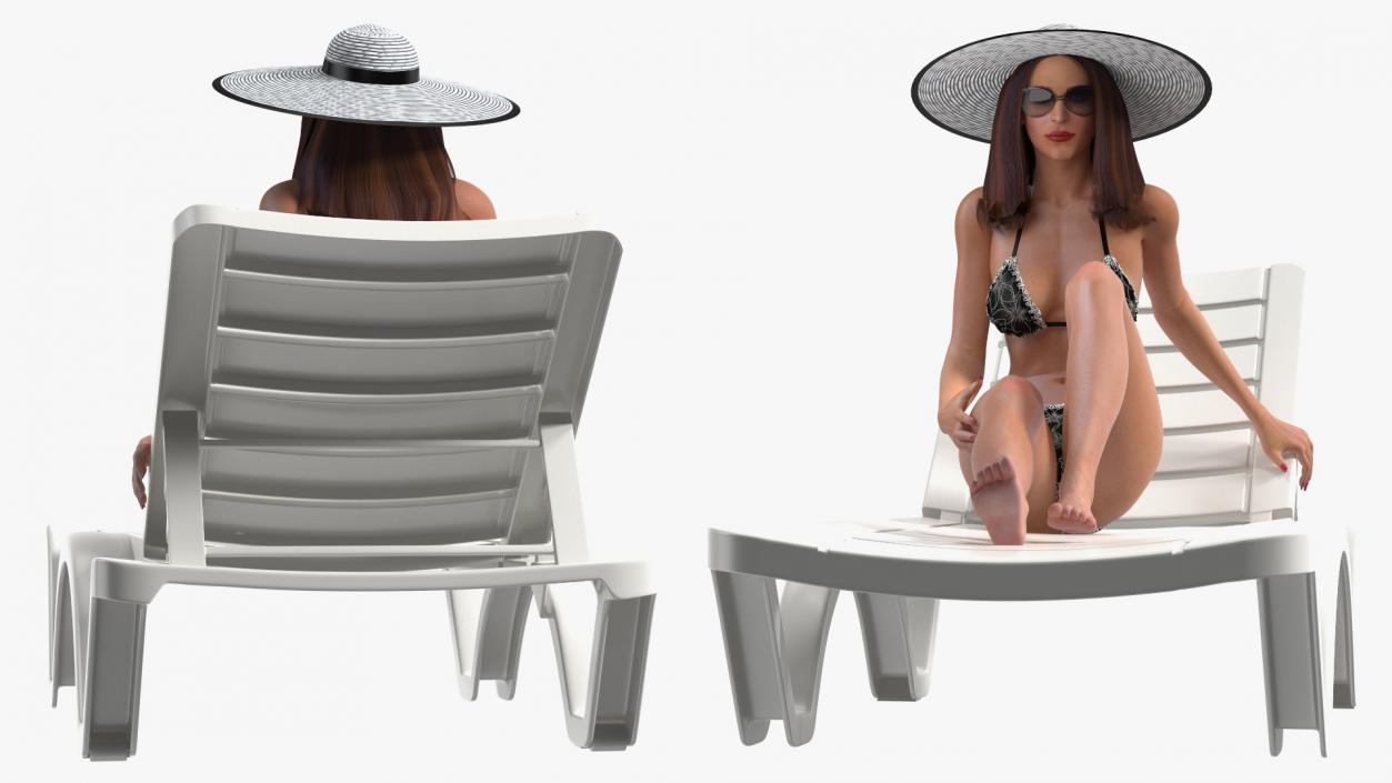 3D model Women in Bikini Lying on Chaise Lounge Rigged