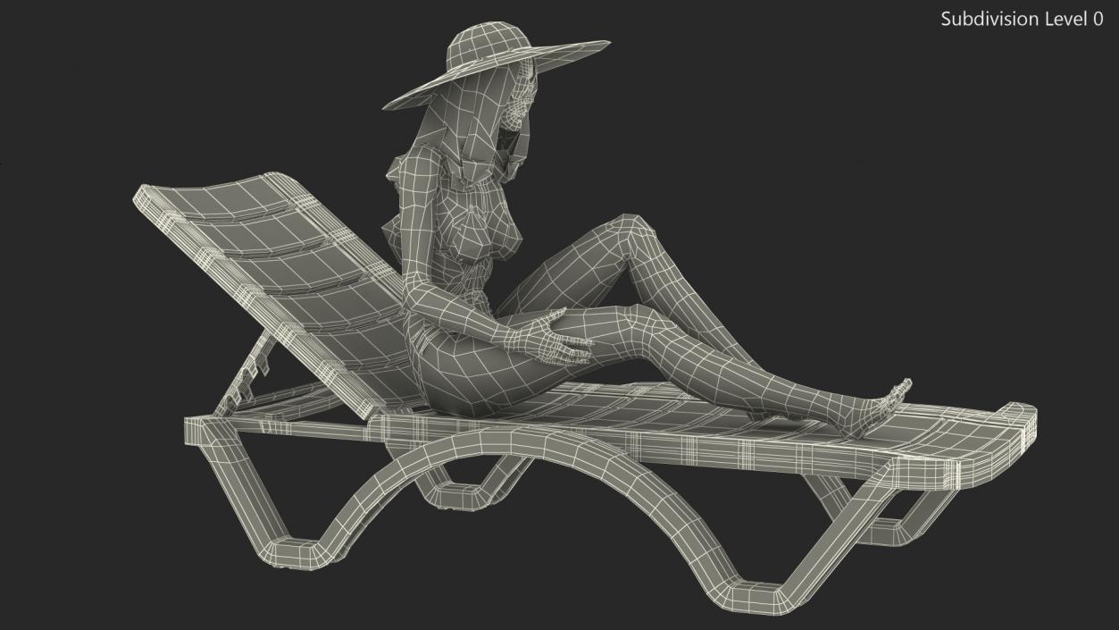 Women in Bikini Lying on Chaise Lounge Rigged for Cinema 4D 3D model