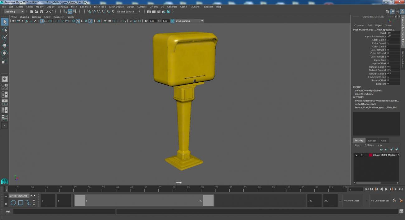 3D model Yellow Metal Mailbox Post