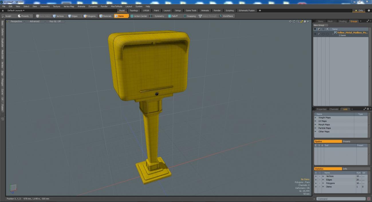 3D model Yellow Metal Mailbox Post