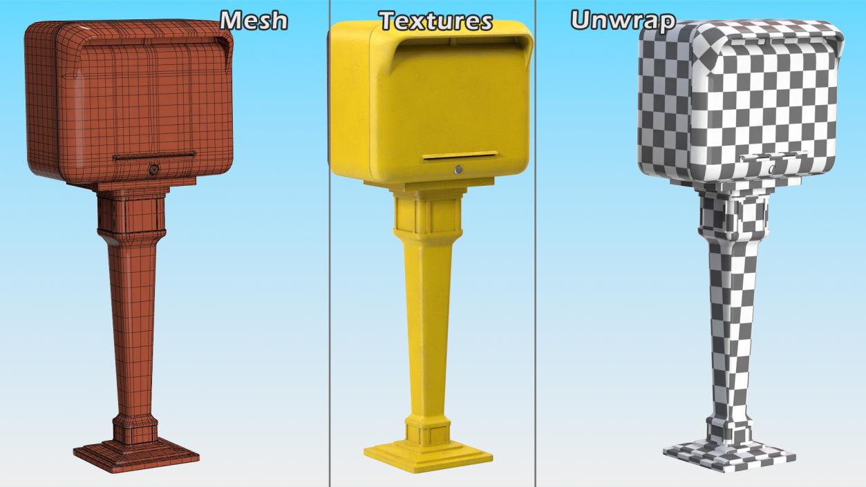 3D model Yellow Metal Mailbox Post