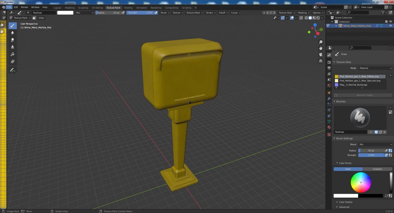 3D model Yellow Metal Mailbox Post