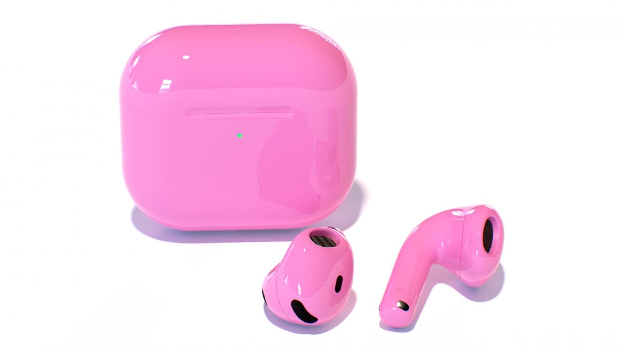 3D Pink Wireless Earbuds in Charging Case model