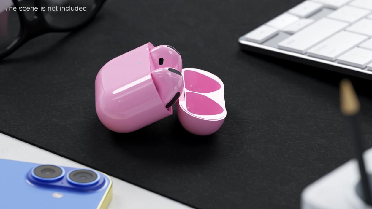 3D Pink Wireless Earbuds in Charging Case model