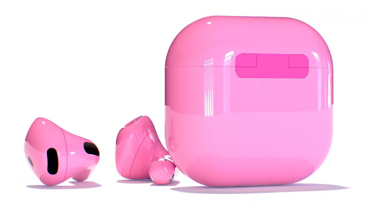 3D Pink Wireless Earbuds in Charging Case model