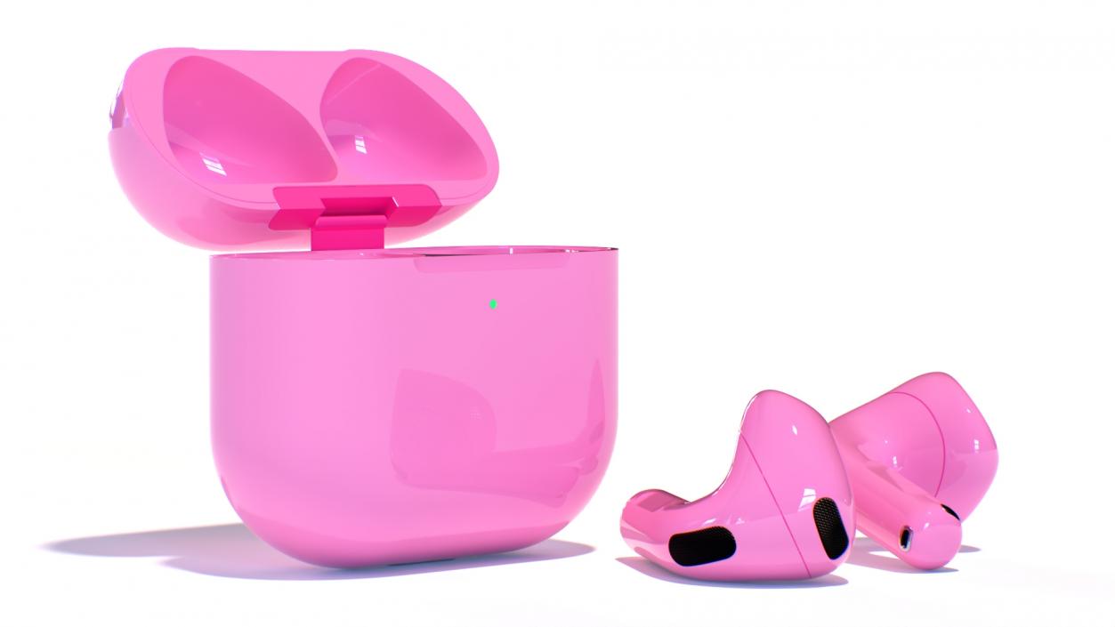 3D Pink Wireless Earbuds in Charging Case model