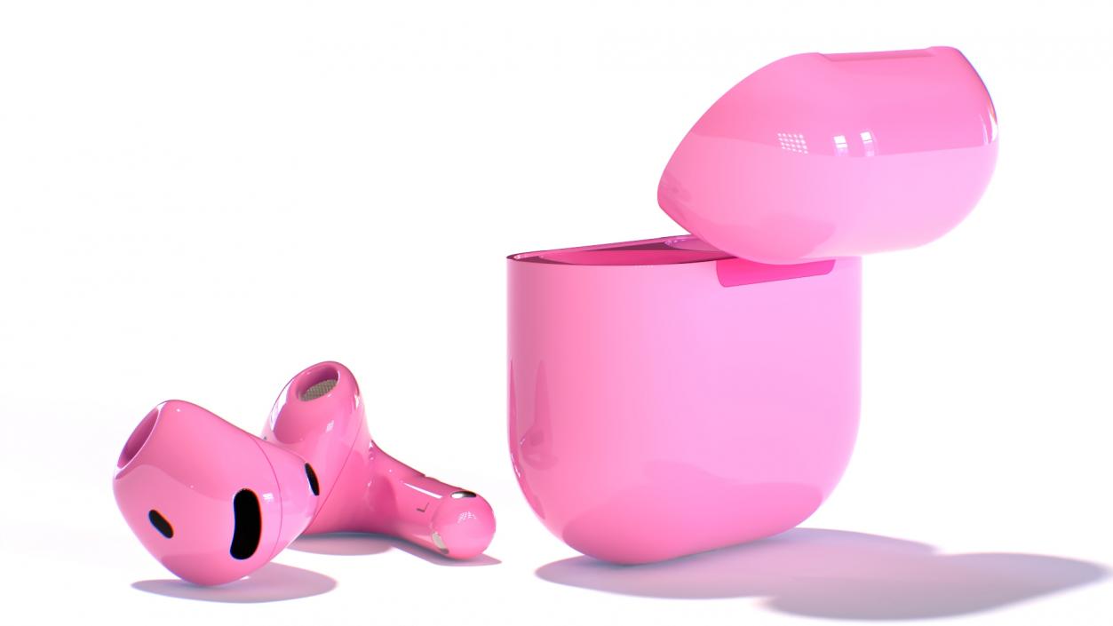 3D Pink Wireless Earbuds in Charging Case model