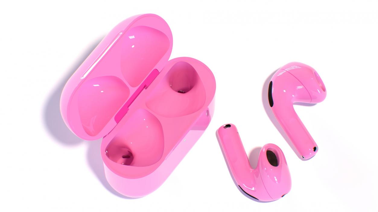 3D Pink Wireless Earbuds in Charging Case model