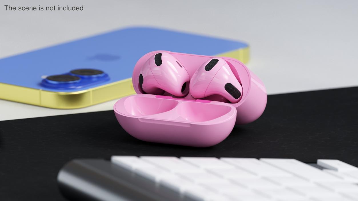 3D Pink Wireless Earbuds in Charging Case model